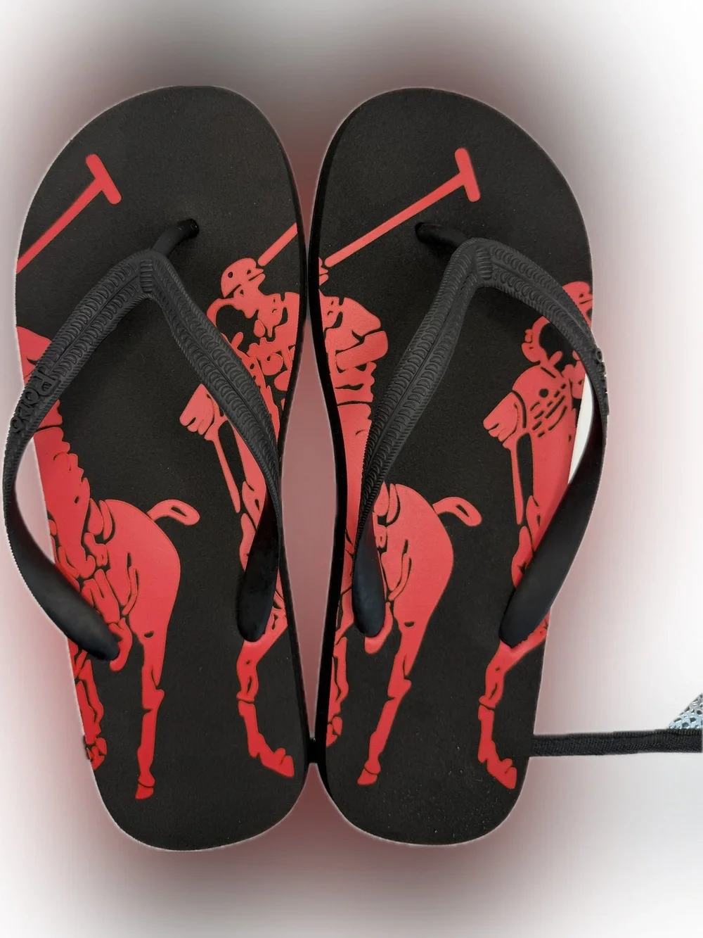 Polo Sport by Ralph Lauren Collins Black/Red Polo Player Flip Flops, Sz 11, NIB